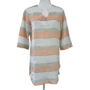 CC Sands Pastel 3/4 Sleeve Striped Linen Tunic Small
